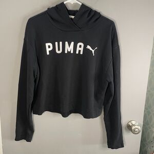 Puma Womens L Long Sleeve Pullover Cropped Black Hoodie Sweater